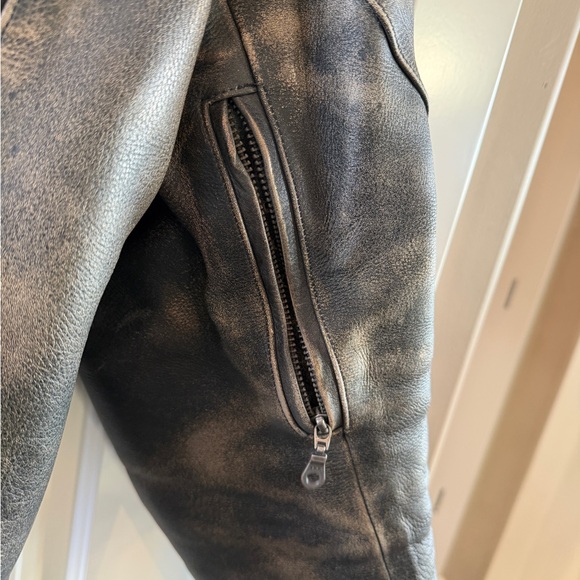 Men's Vintage Teknic Distressed Brown Leather Biker Jacket with Armor 2 XL - Picture 9 of 14